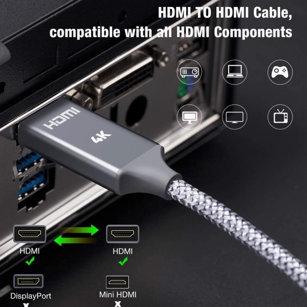 4K HDMI Cable 6.6 ft,Capshi High Speed 18Gbps HDMI Cable,4K, 3D, 2160P, 1080P - Picture 2 of 7